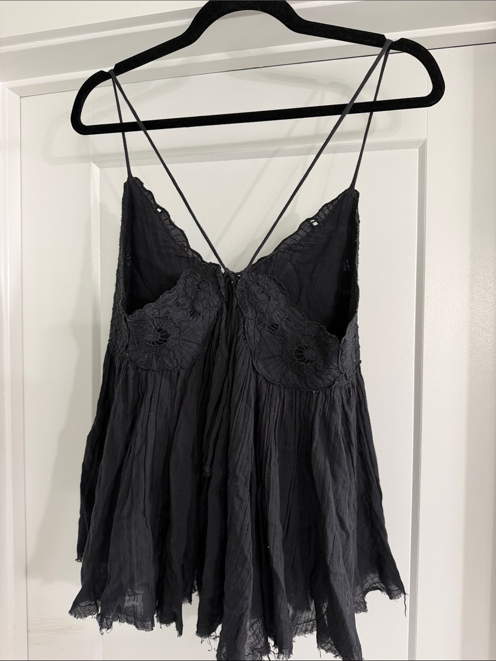 Free People Black Lace-Trim Spaghetti Strap Camisole - Picture 3 of 4